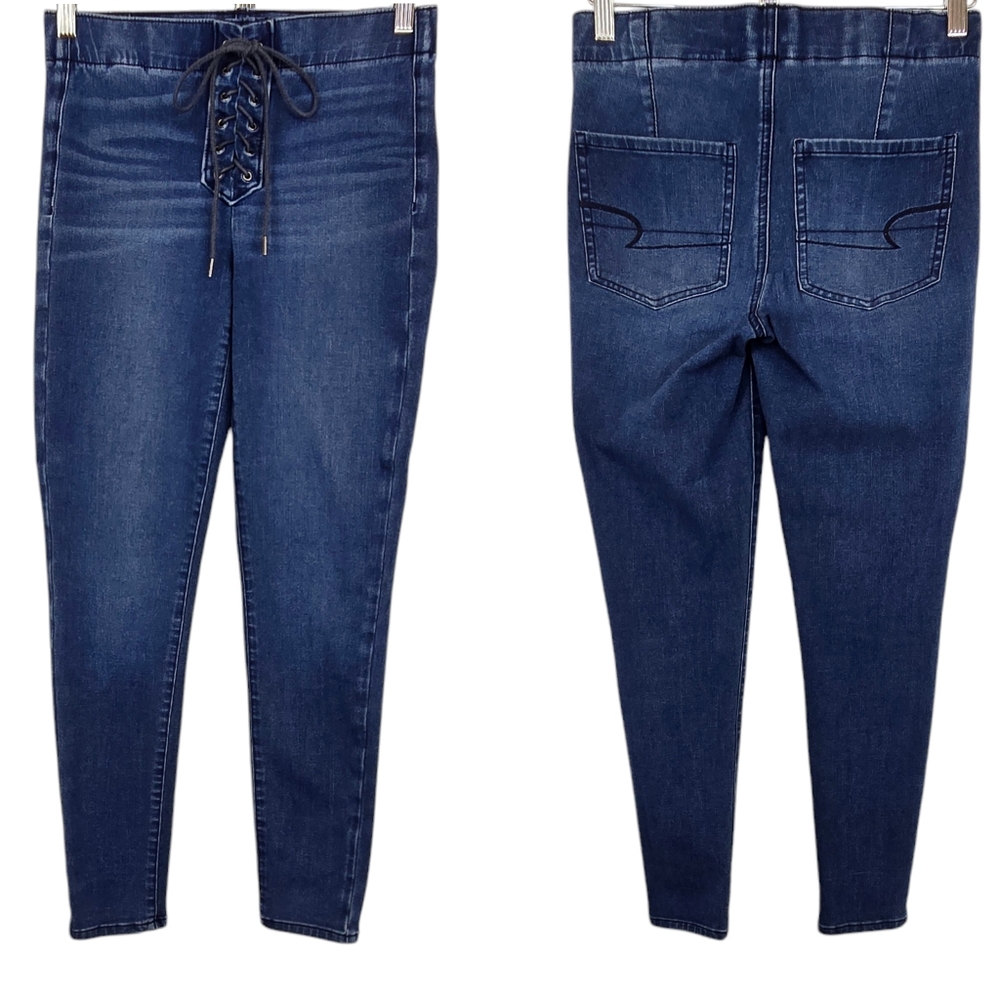 American Eagle Lace Up Fly Mid-rise Skinny Jeans 360 Degree Next Level Stretch 4